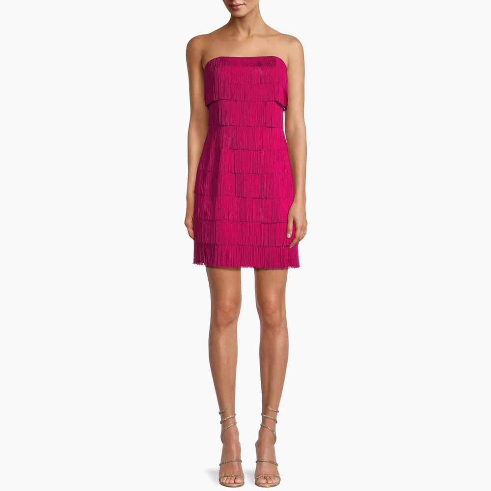 Liv Foster Fringe Cocktail Dress in Rich Magneta Size 12 New w/Tag $395